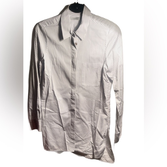 Contemporaine Simons grey striped boyfriend fit button down long sleeve shirt XS - Picture 2 of 5